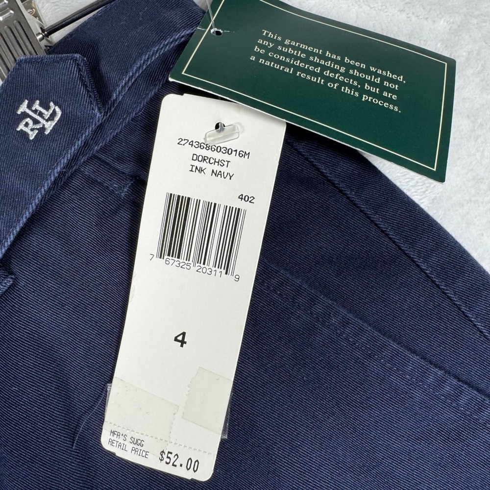 Lauren Ralph Lauren Navy Blue Cotton D-Ring Belted Chino Shorts Size 4 New - Picture 8 of 10